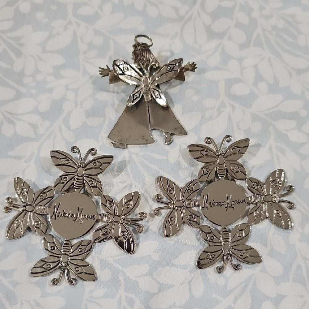 Neiman Marcus Silver Butterfly and Angel Ornaments